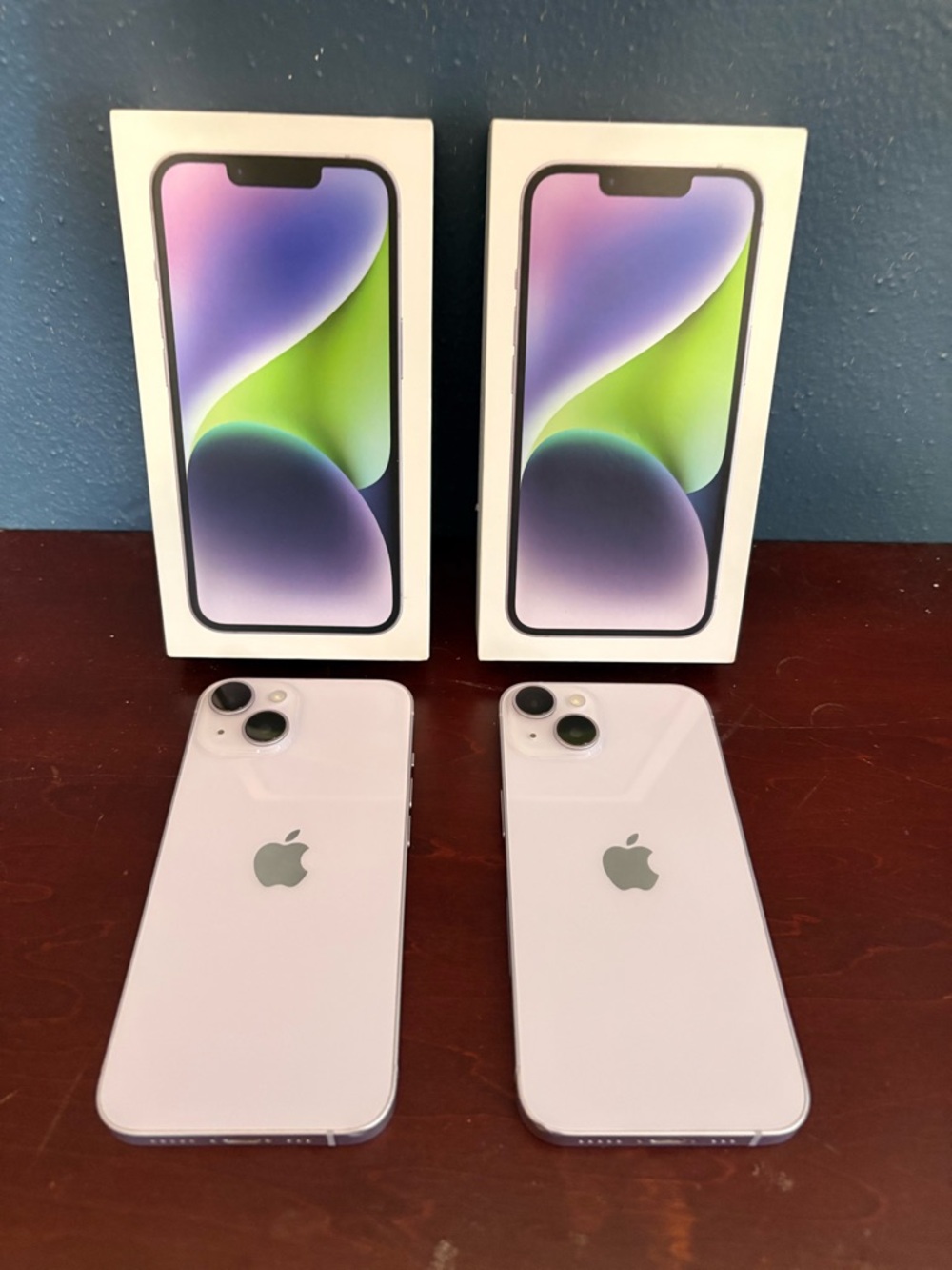 2 Apple iPhone 14’s/Lavender w/Dual Rear Cameras/128GB/GREAT Condition-w/Boxes🤩